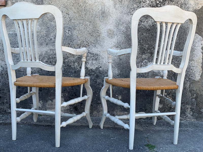 Pair of armchairs with straw seats