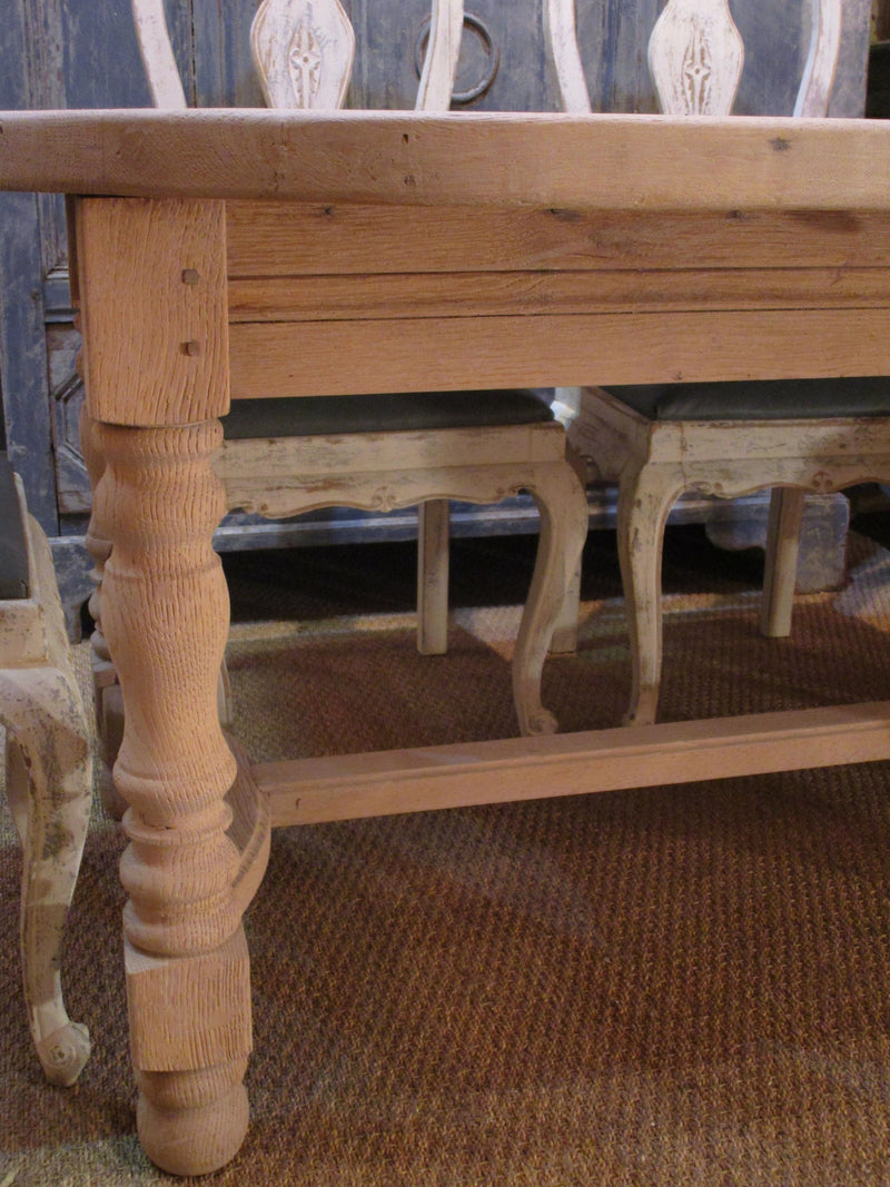 Turned leg detail - French oak oval dining table extendable mid century