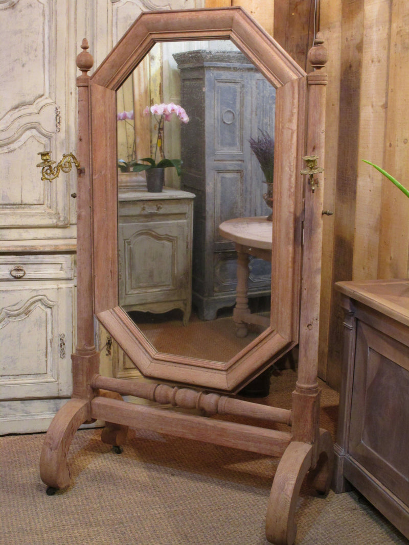 French oak modesty mirror with bronze candlesticks