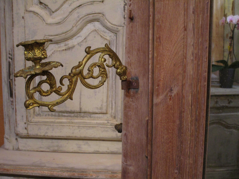 Bronze candlestick detail - French oak modesty mirror with 