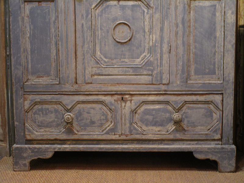 Early 18th century french oak voyage armoire blue