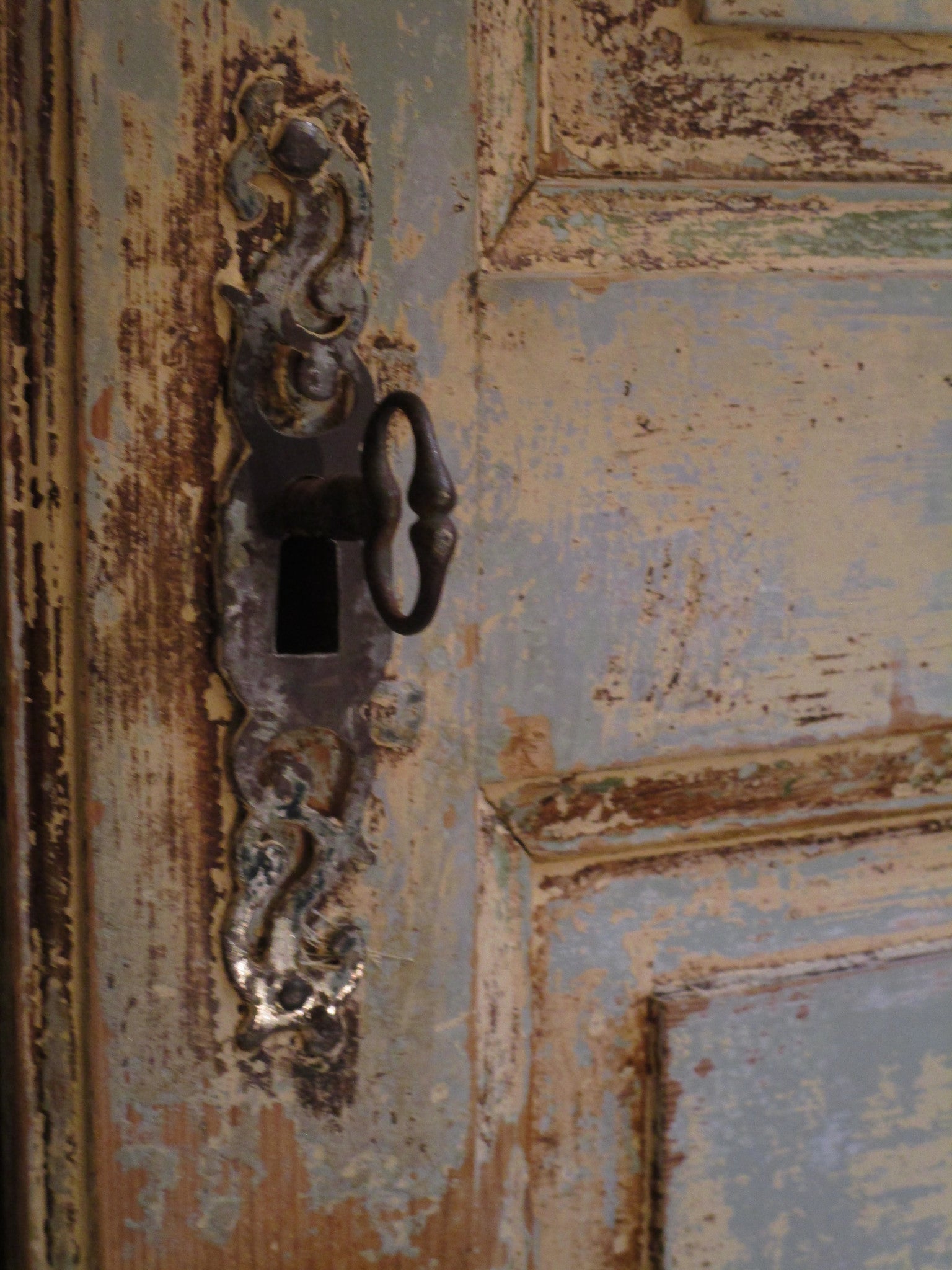 Antique key detail - Pair of Louis XVI French doors with original paint and hardware