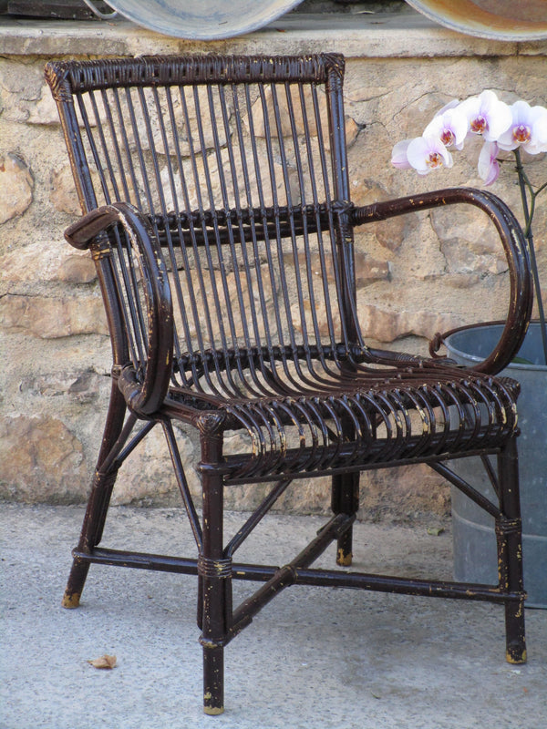 Pair of mid-century French rattan armchairs