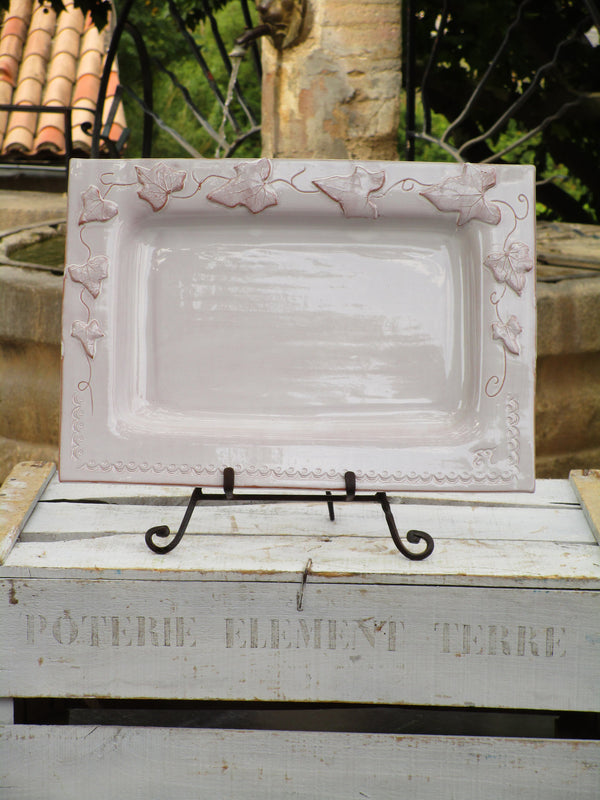 Rectangular platter with vine leaves french bespoke pottery