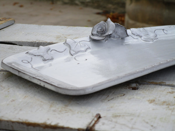 Rectangular plate with vine leaves and roses bespoke delivered from france to united states