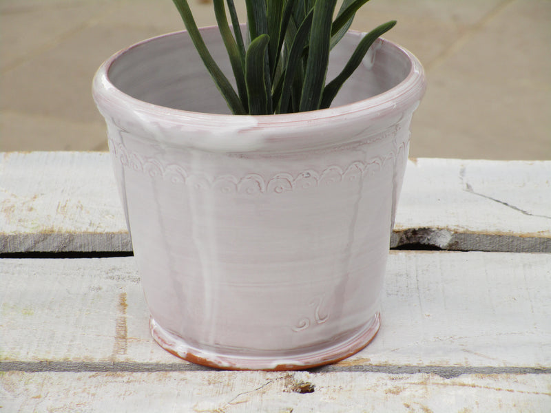 back of ceramic bespoke pot plant holder white glazed