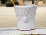Fig leaf detail - Bespoke french pottery kitchen utensil container ceramic