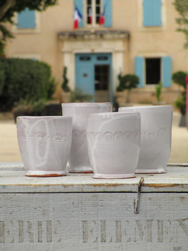 set of four artisan glazed white coffee cups
