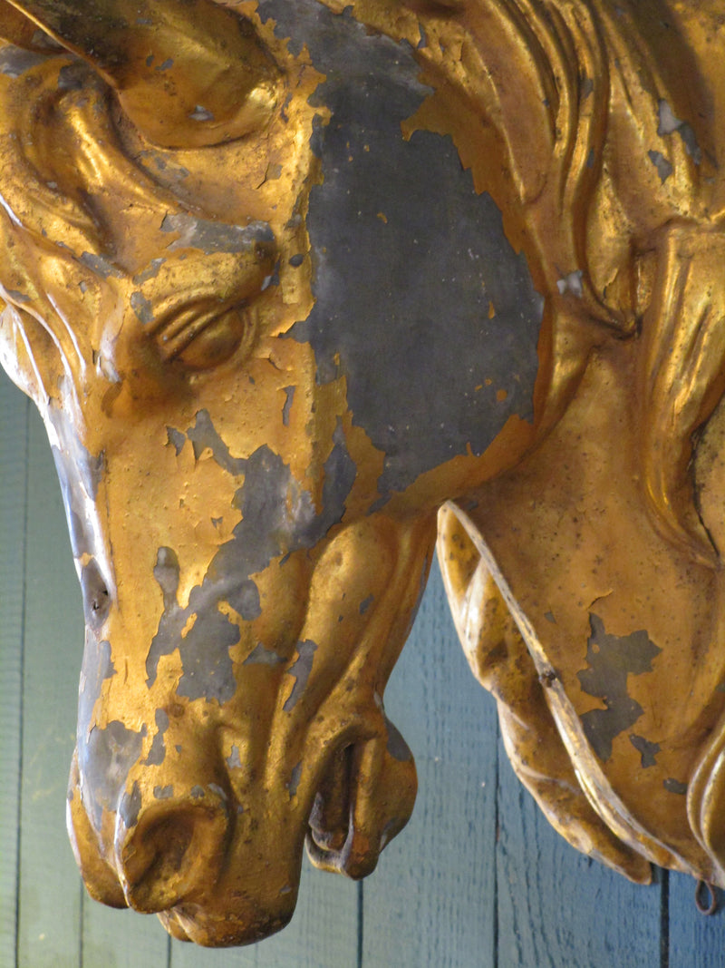 patina detail gold zinc french horse head mount