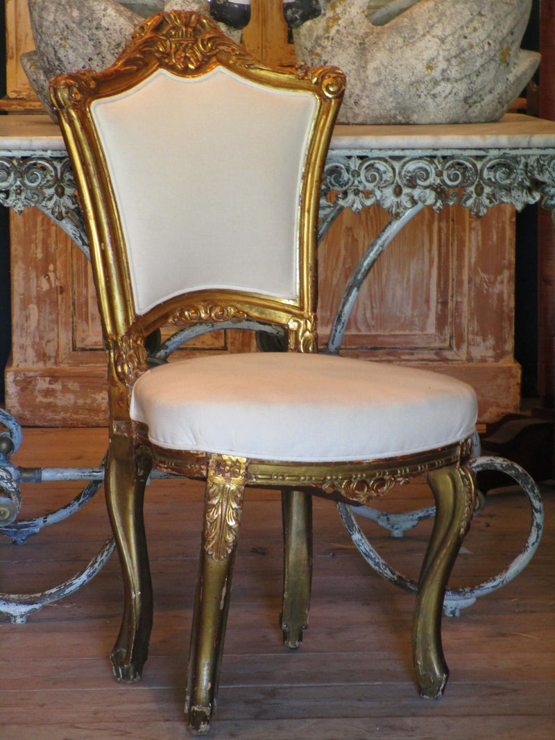 pair french louis xv upholstered white chairs