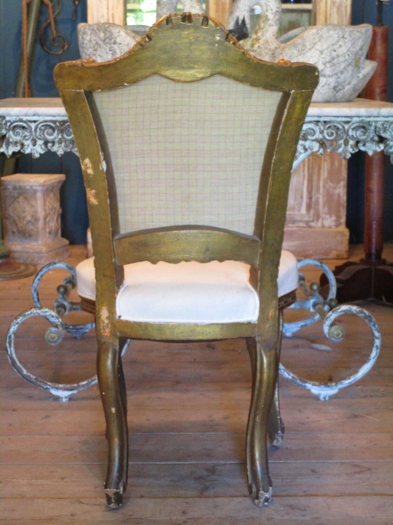 back of french louis xv upholstered white chair pair