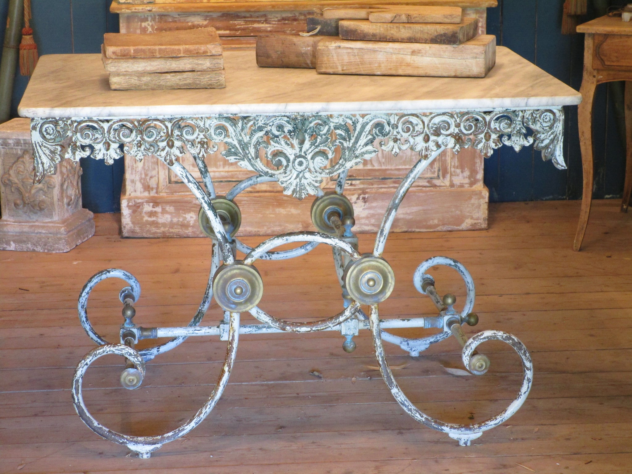 19th century french marble top butchers table modern farmhouse