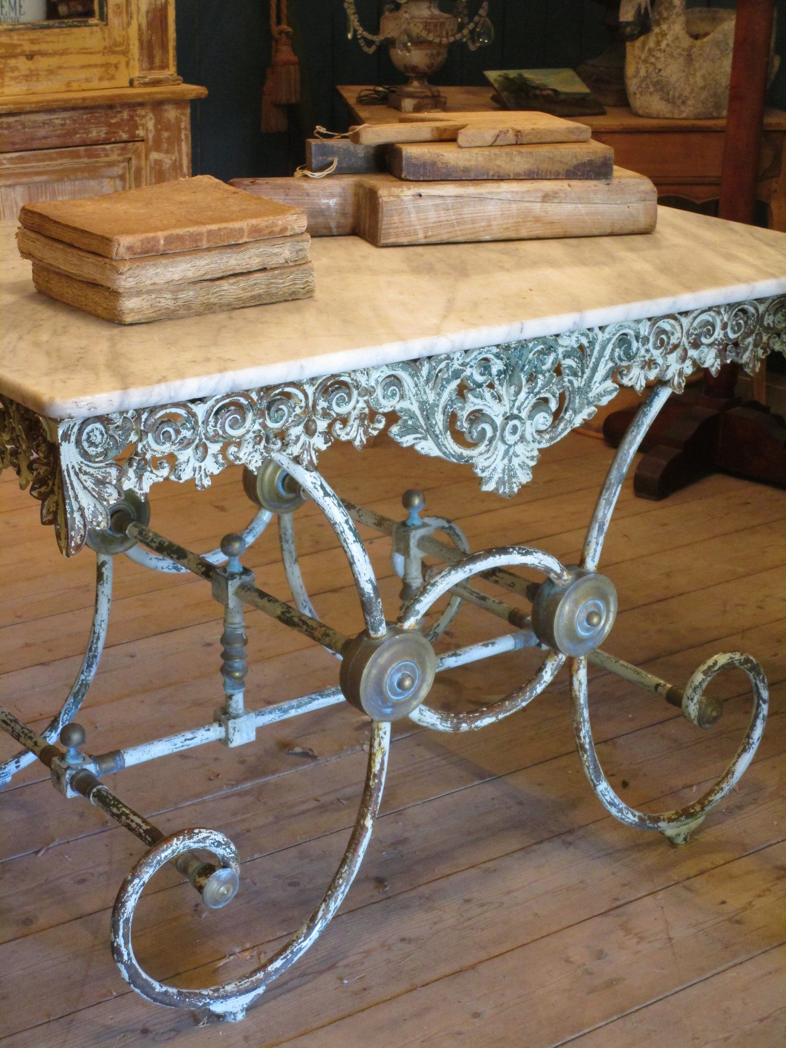 19th century french marble top butchers table modern farmhouse