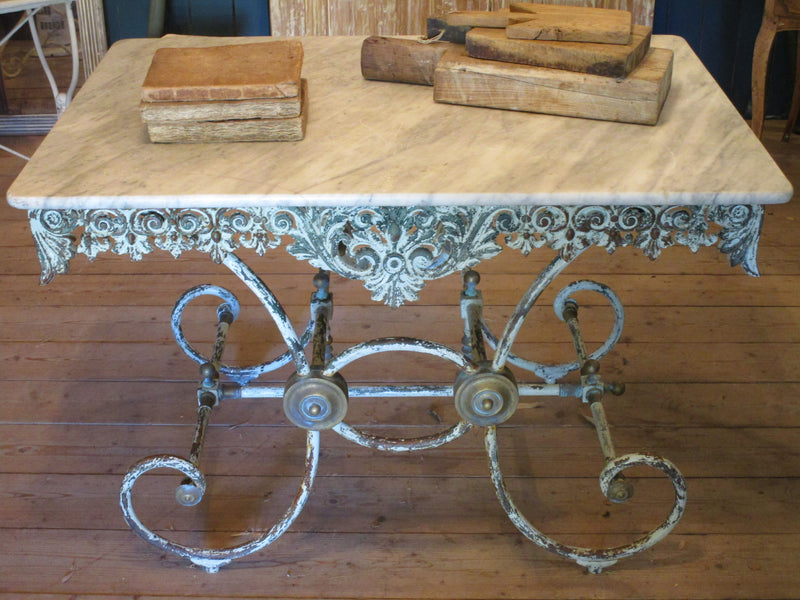 19th century french marble top butchers table modern farmhouse