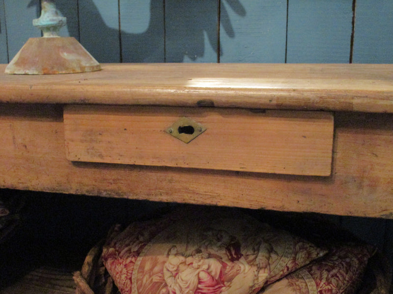 cashier drawer detail rustic drapers table