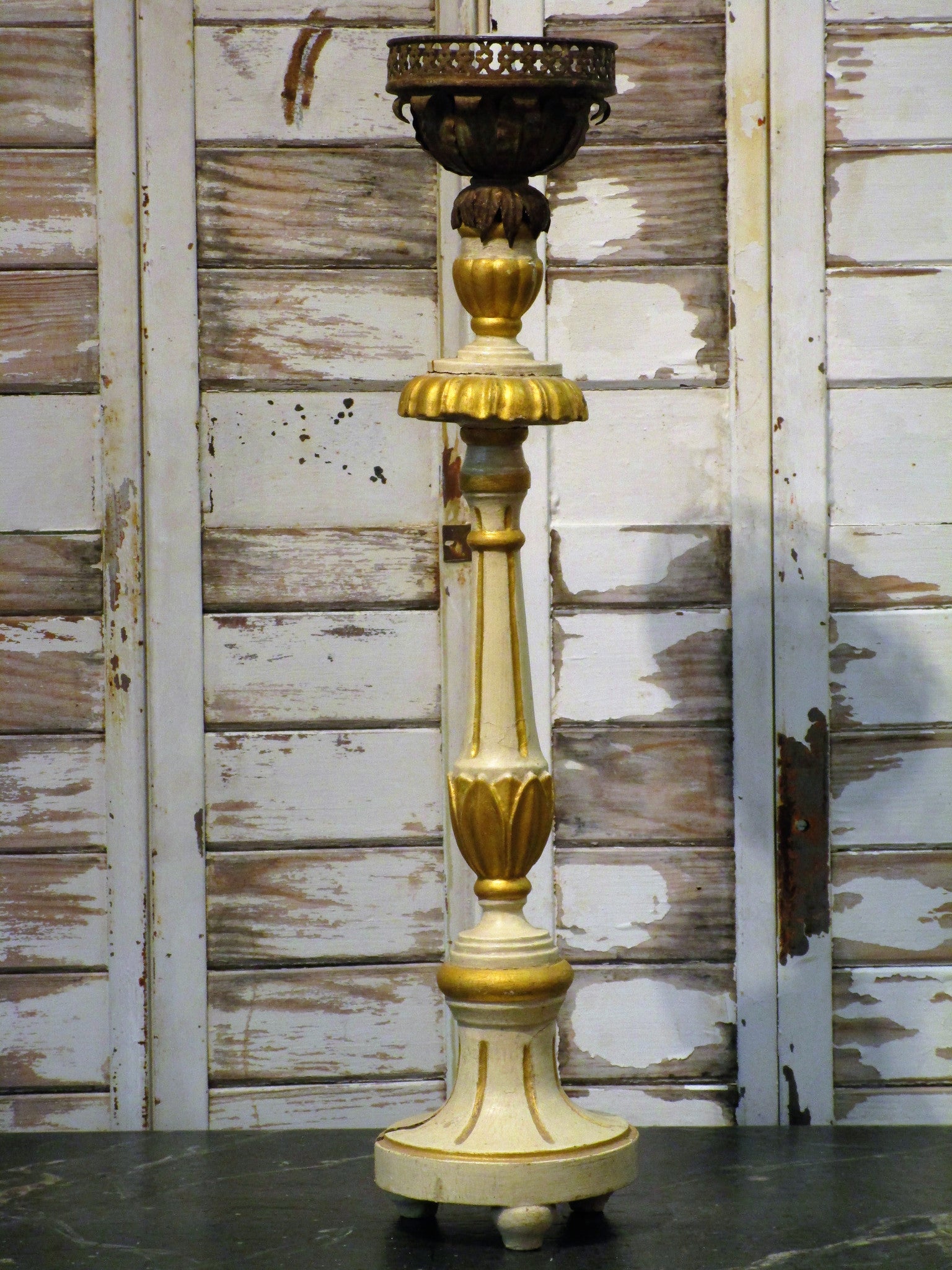 19th century carved candlestick with pineapple top