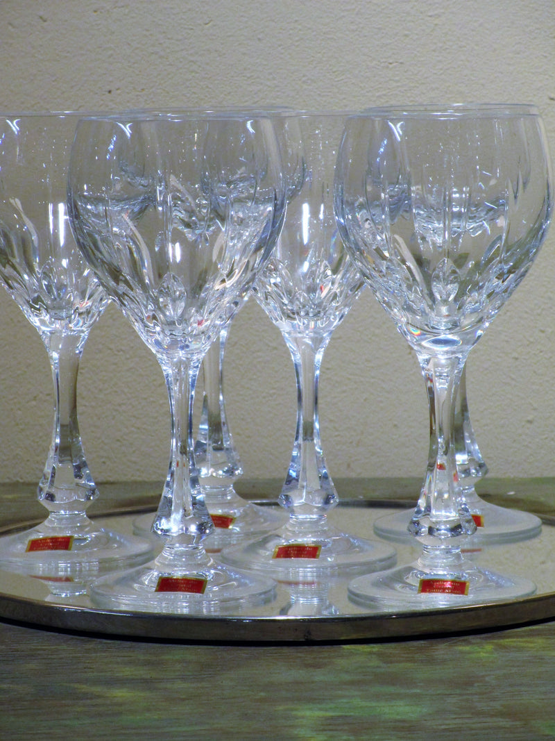 Set of six red wine French crystal glasses