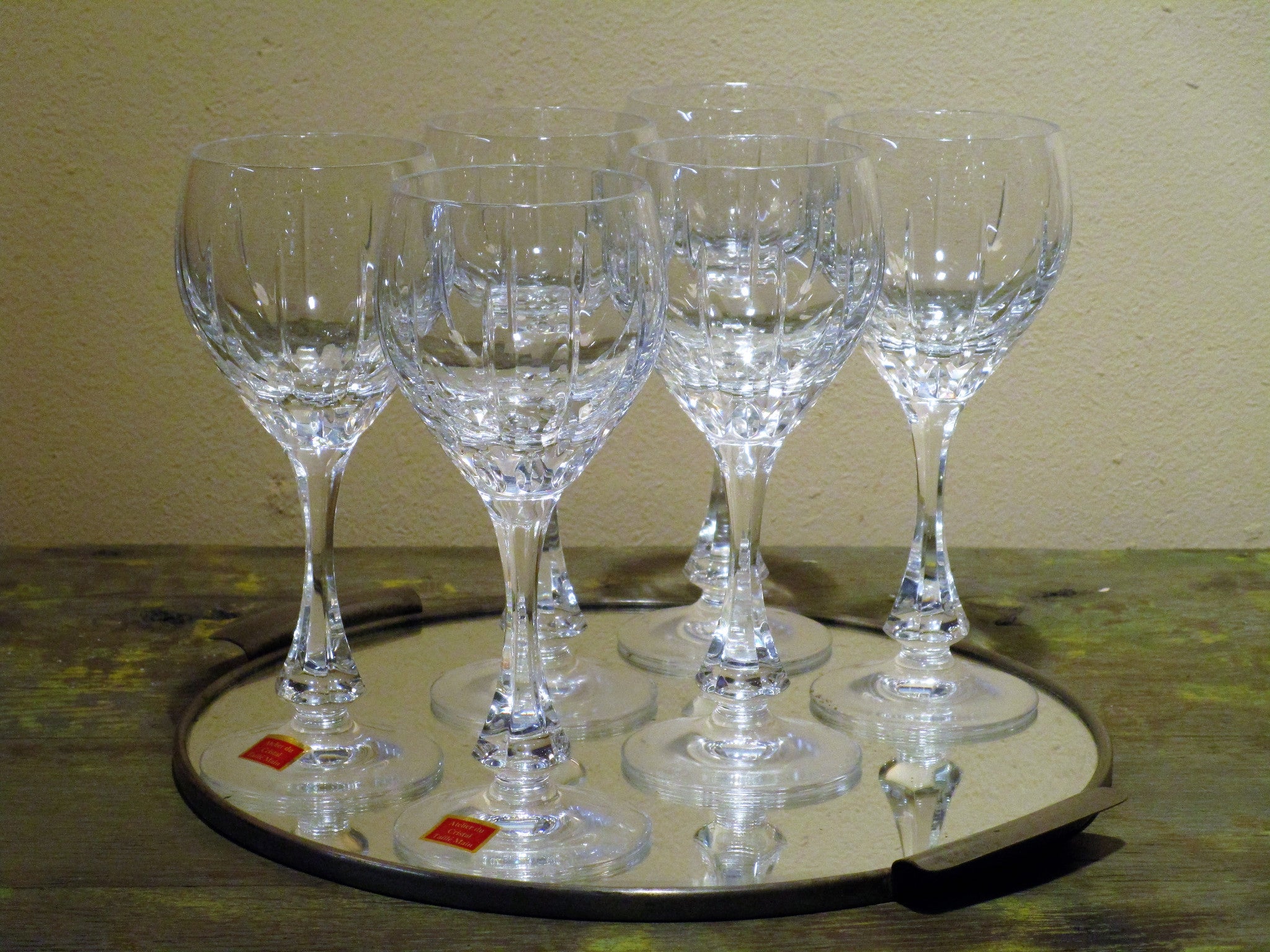 Set of six white wine French crystal glasses