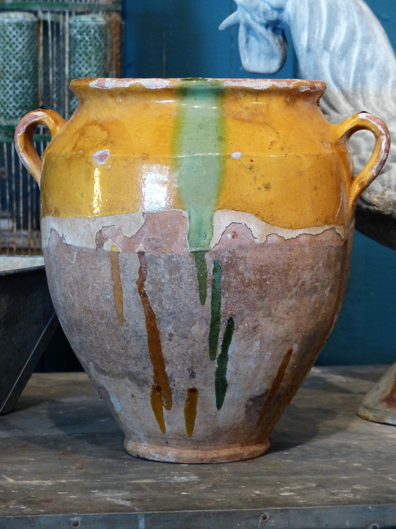 Large French ceramic confit pot - orange glaze