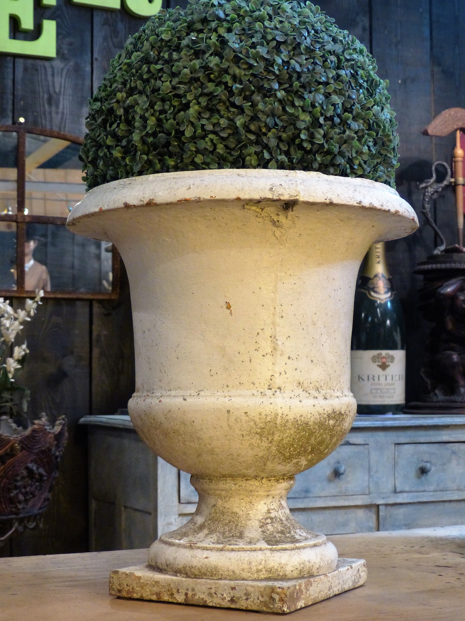 Large white Medici urn in cast iron