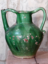 French antique pottery late 19th century glazed green water pitcher orjol