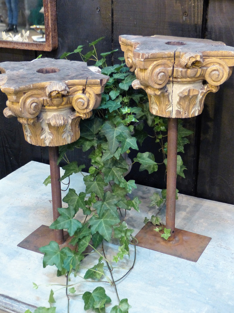 Pair of French gilded mounted capitals