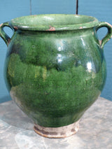Large 19th century green glazed confit pot vintage pottery from France