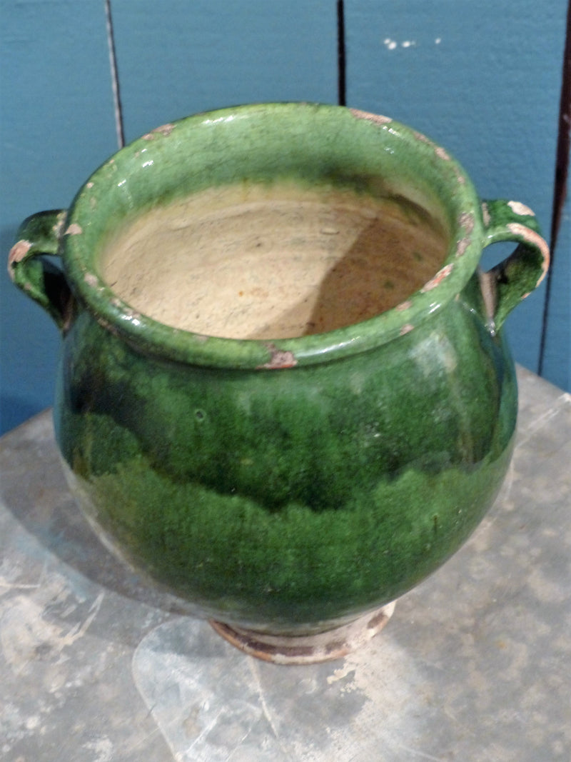 Large 19th century green glazed confit pot vintage pottery from France fast shipping last minute gift