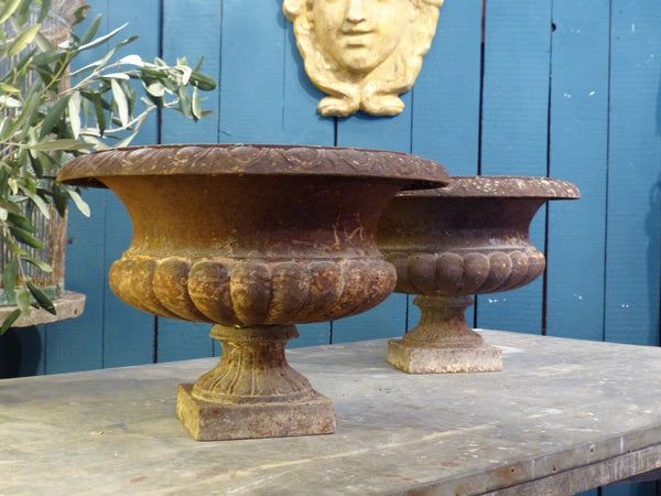 Pair of 19th century French Medici urns garden planters