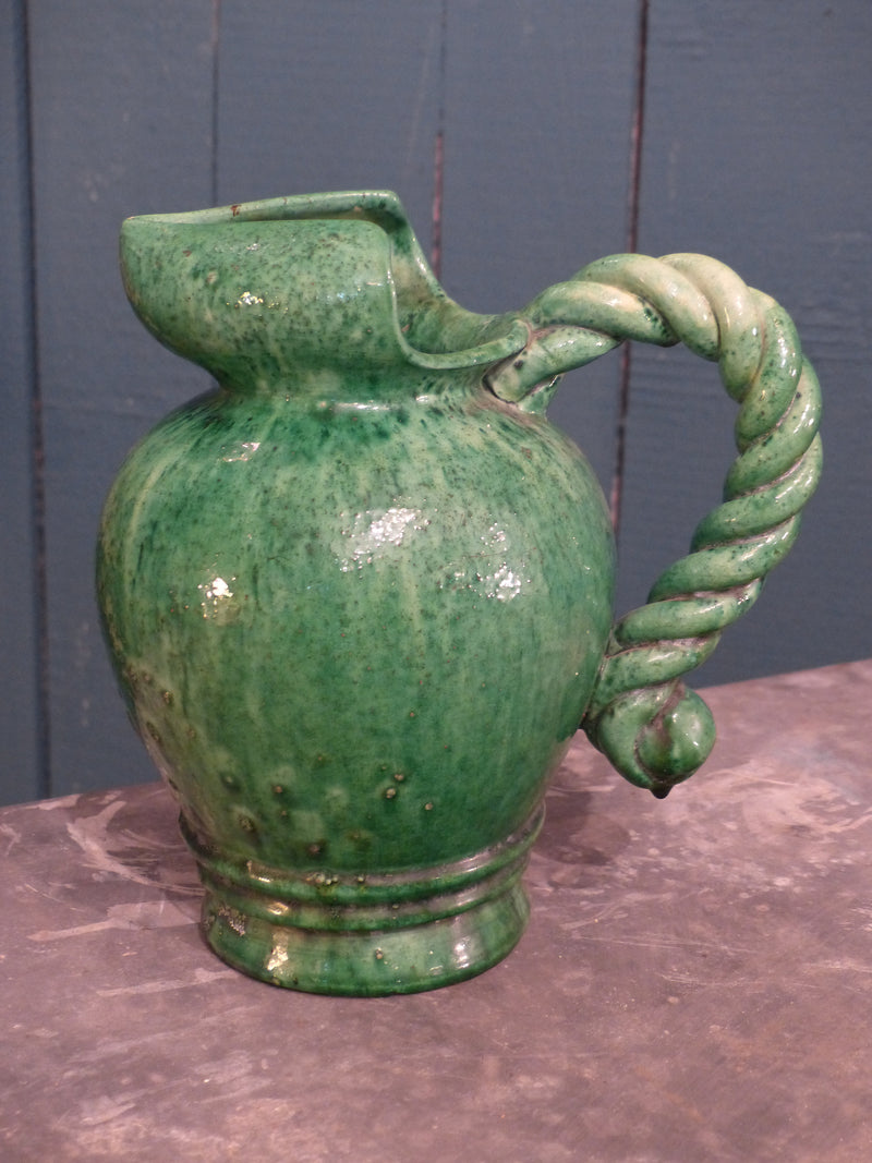Green vintage pitcher water jug French mid century pottery