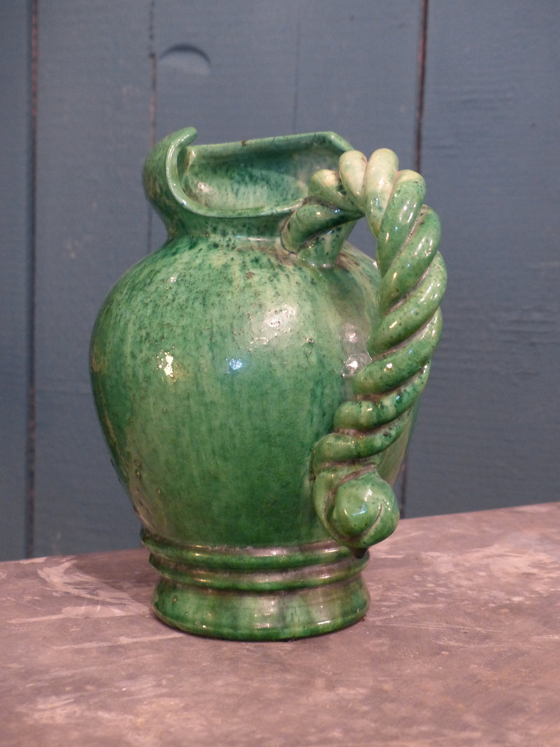 Green vintage pitcher water jug French mid century pottery