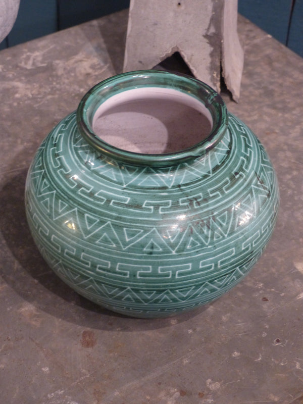 Acqua blue bowl French artisan mid century pottery