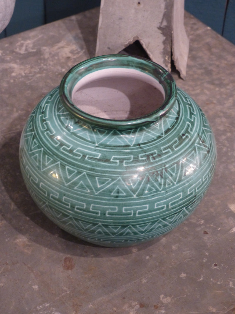 Acqua blue bowl French artisan mid century pottery