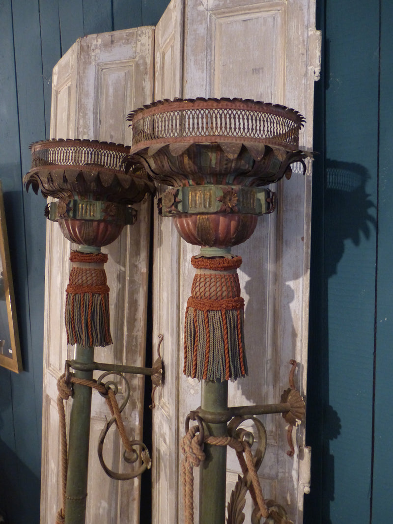 Pair of Italian Processional lanterns with original passementerie