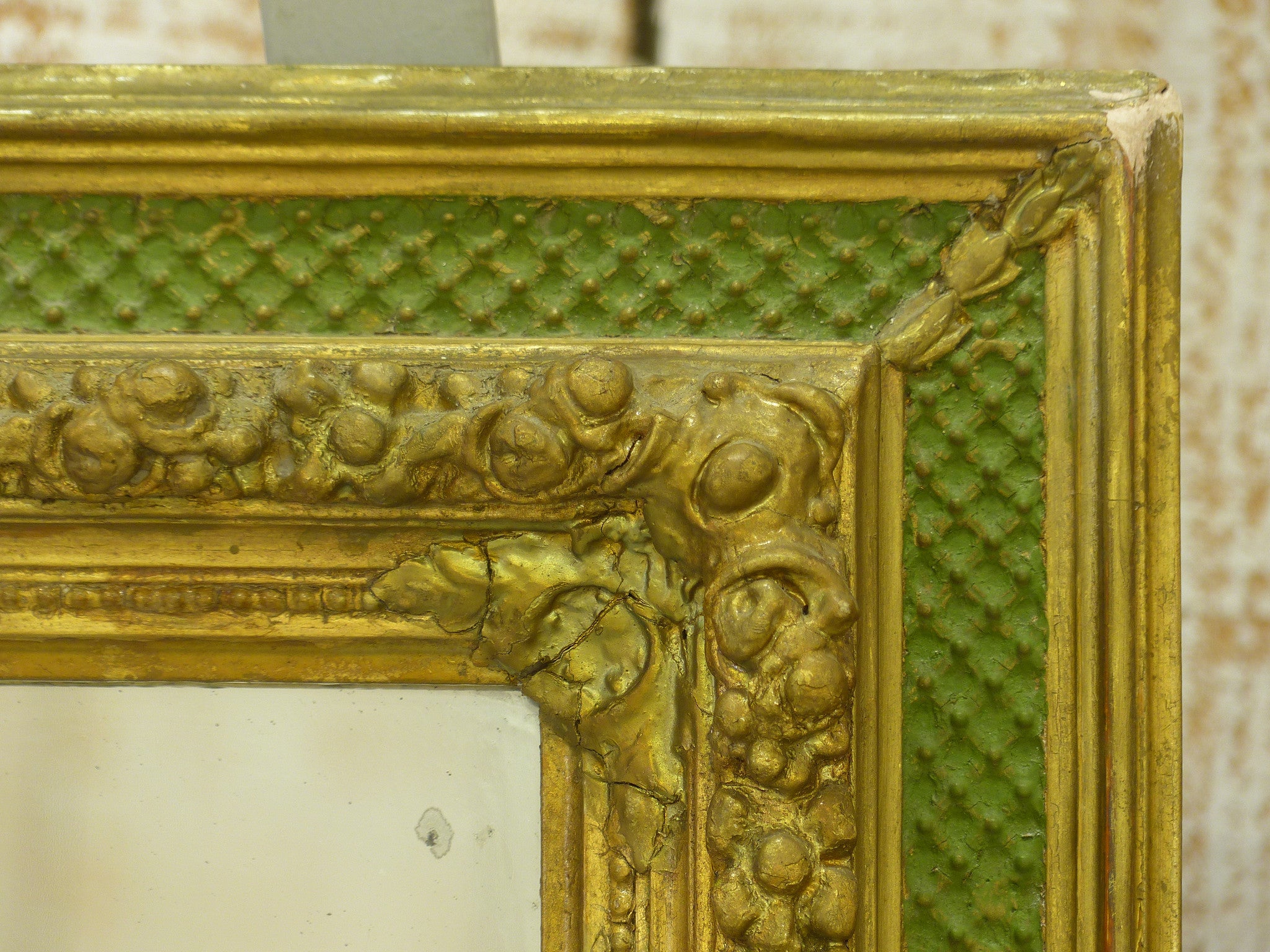 Mirror, small, green and gold, Napoleon III