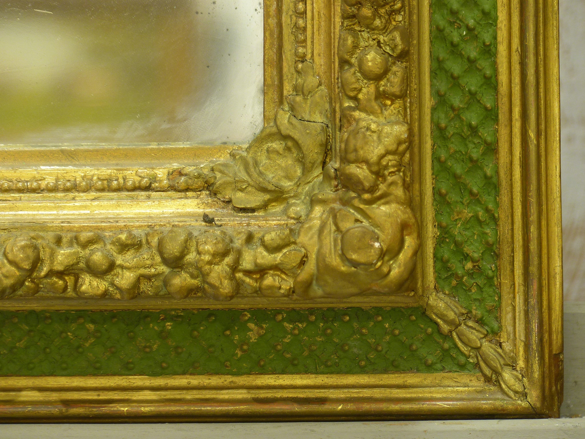 Mirror, small, green and gold, Napoleon III