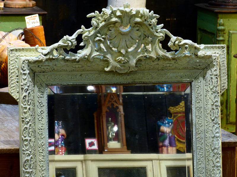 Large Napoleon III mirror with white patina