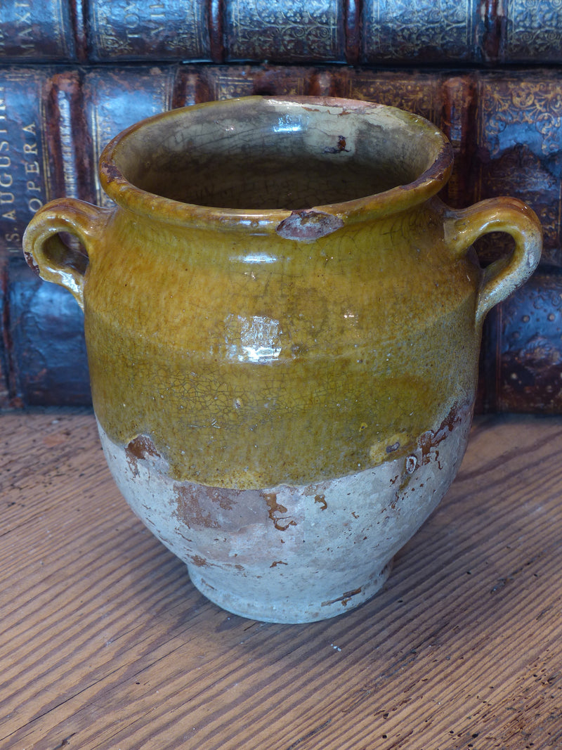 Half glazed antique French confit pot