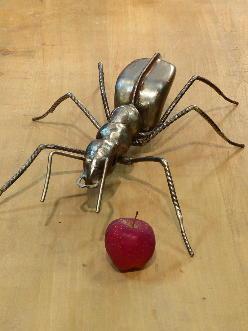 Sculpture of an ant from salvaged materials by Barral