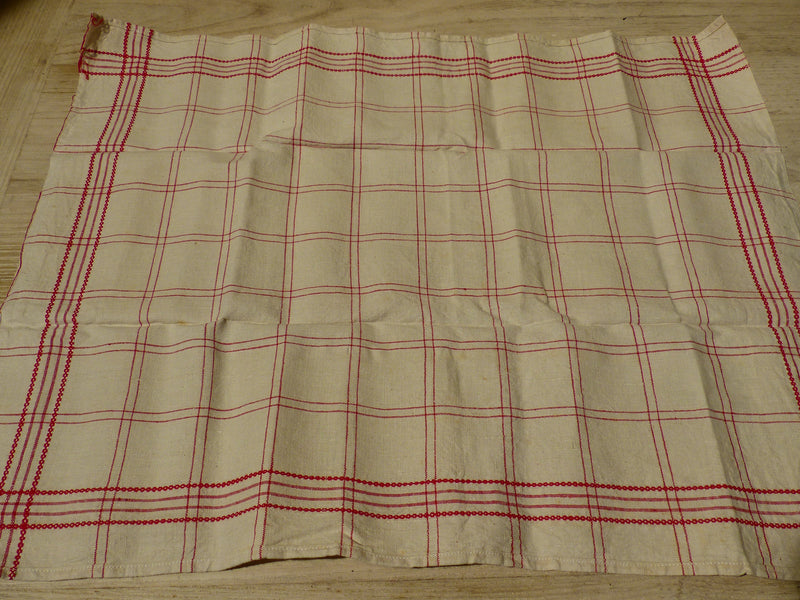 Pair of red and cream tea towels