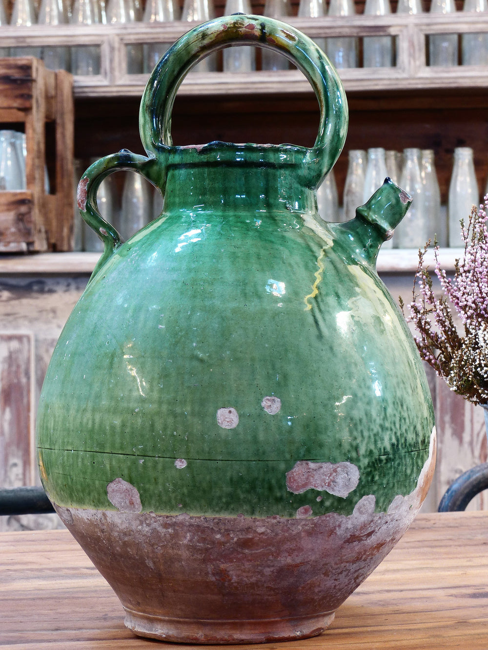 Large French green ‘cruche orjol’ – 19th century