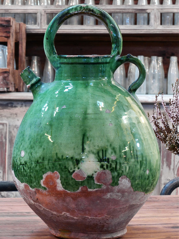 Large French green "cruche orjol' - 19th century