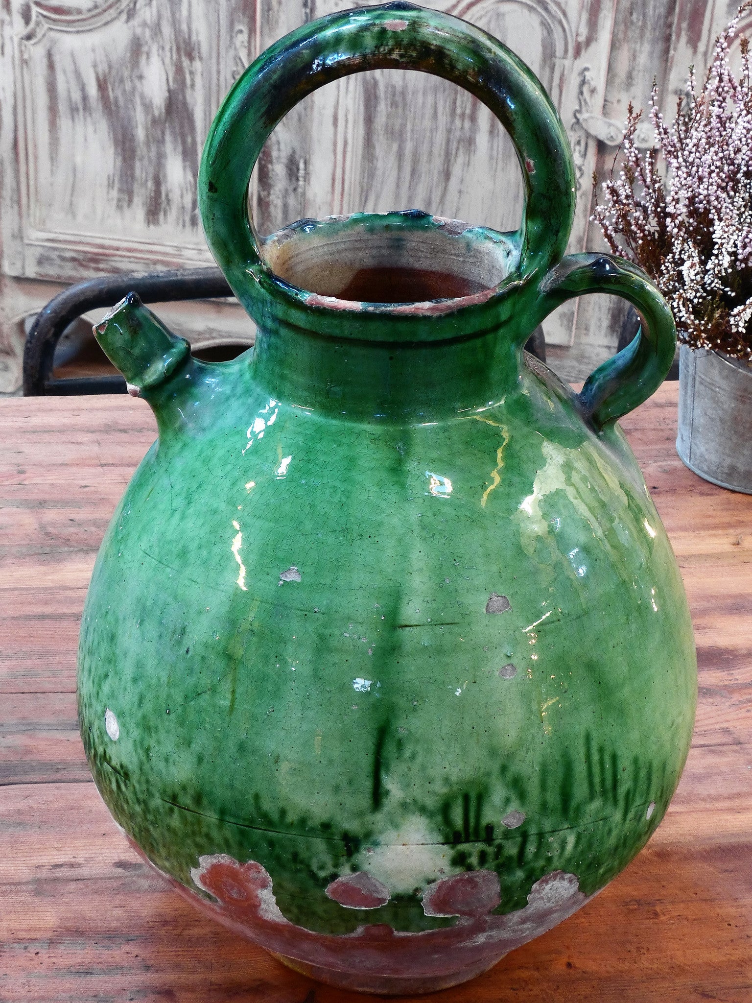 Large French green ‘cruche orjol’ – 19th century