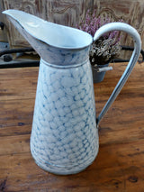 French vintage enamel jug with blue pattern