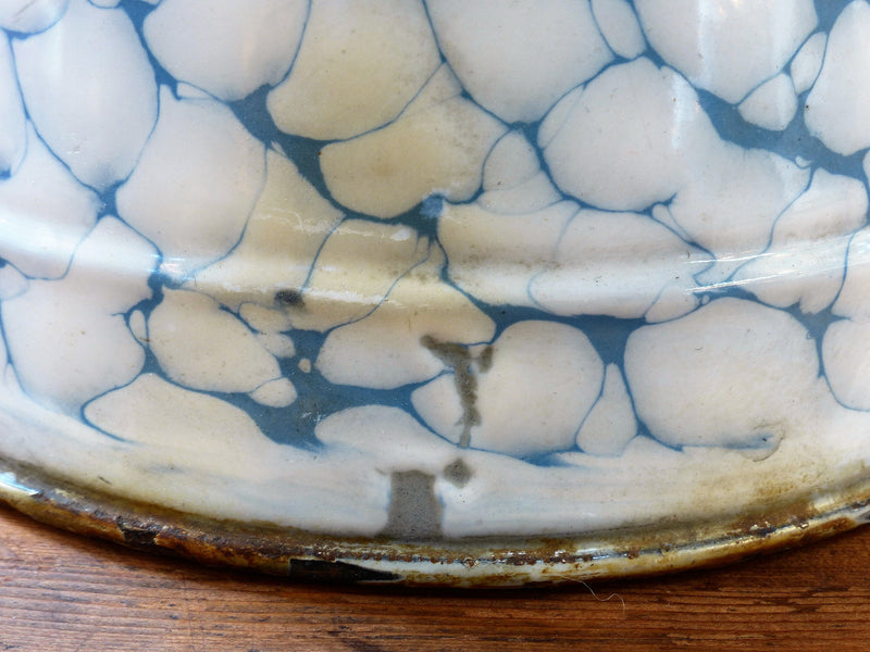 French vintage enamel jug with blue pattern