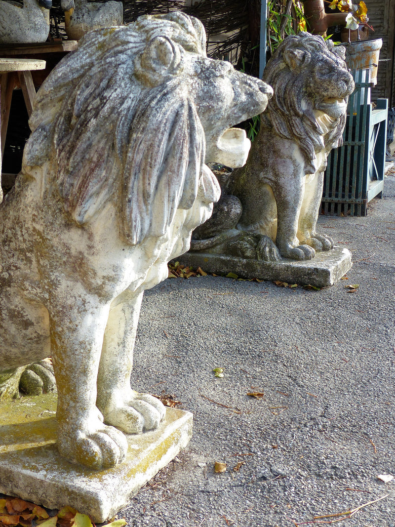 Pair of large vintage garden lions