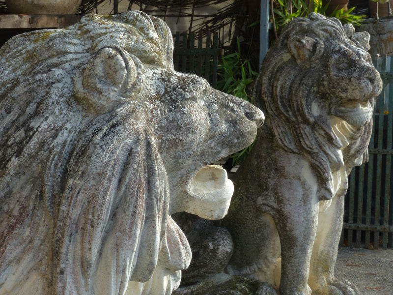 Pair of large vintage garden lions