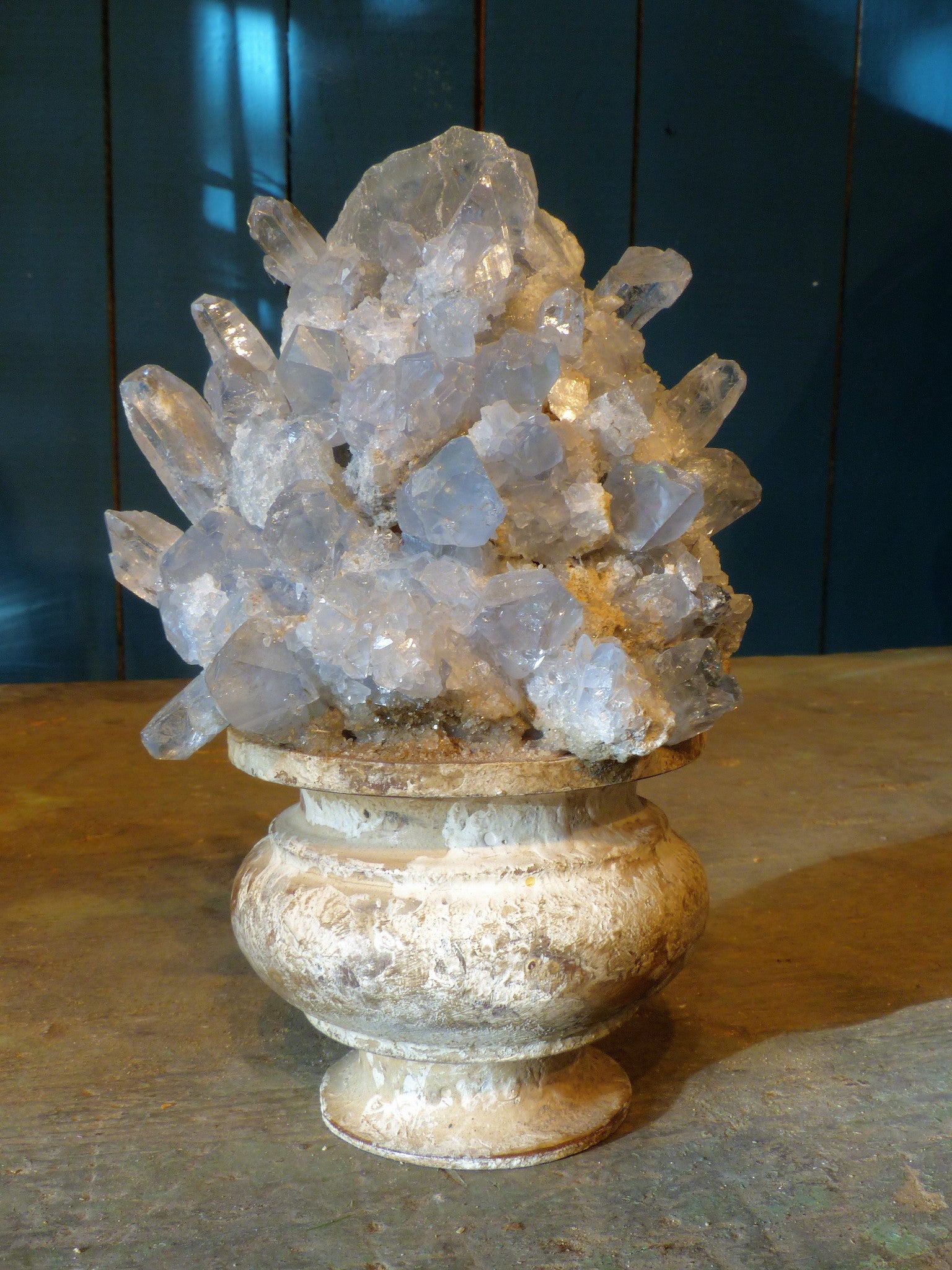 Pair of mounted blue crystal geodes – 19th century