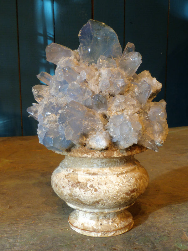 Pair of mounted blue crystal geodes - 19th century