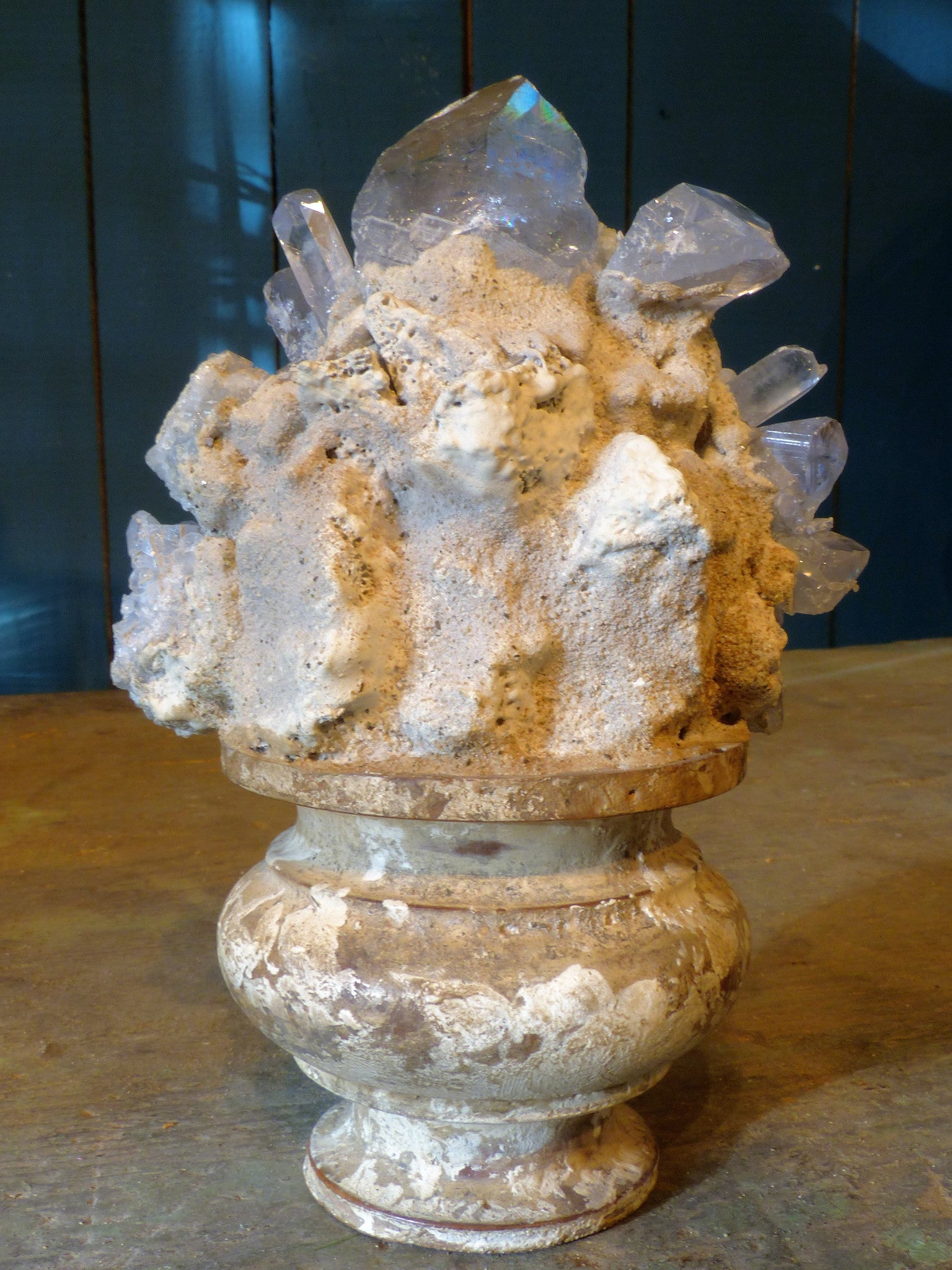Pair of mounted blue crystal geodes – 19th century